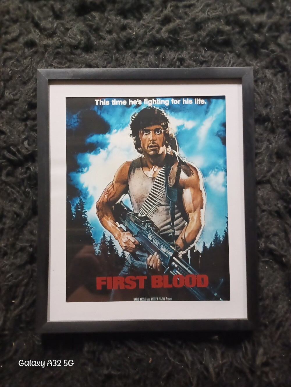 First Blood Framed Movie Poster Wall Art - Black Frame, Blue Accents
